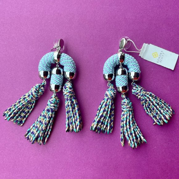 NWT Kendra Scott Tassel Chandelier Earrings Pale Blue Mix - Picture 10 of 15